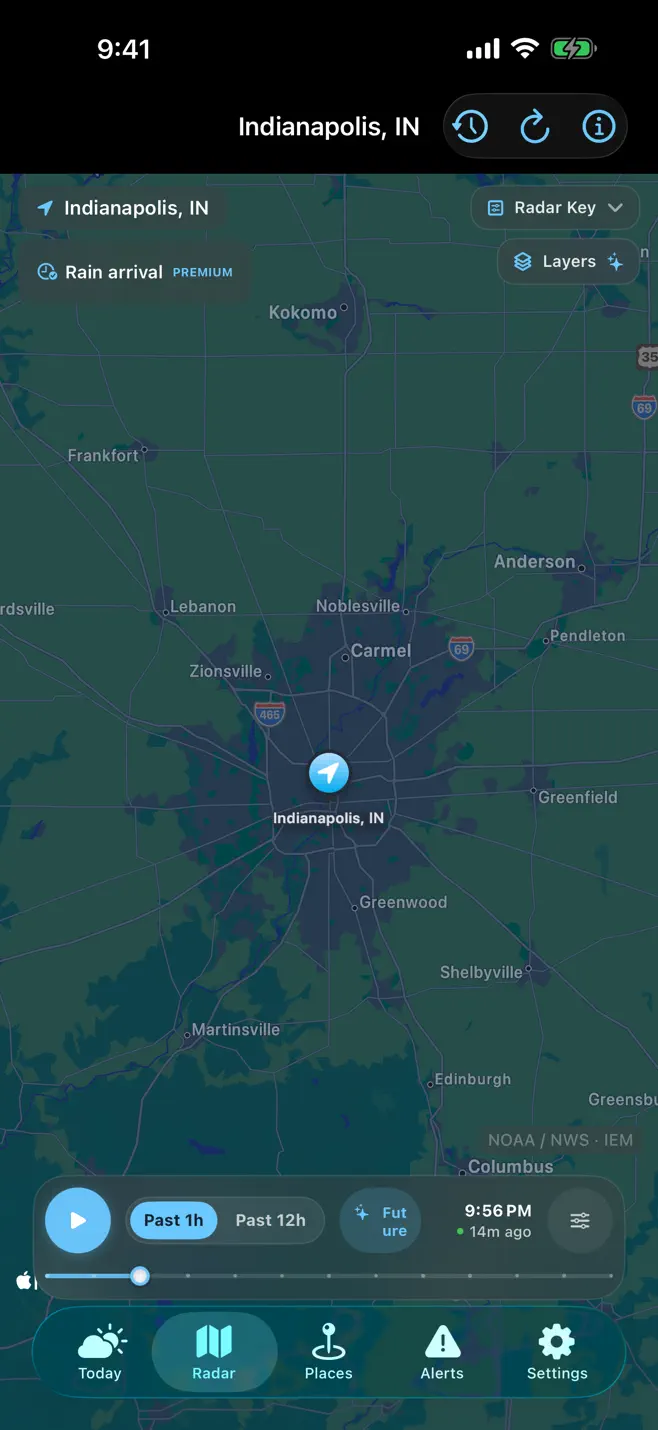 USA Weather Pro app — live radar screen